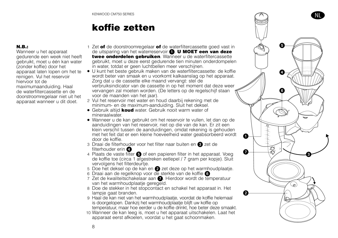 Kenwood CM750 manual Koffie zetten 