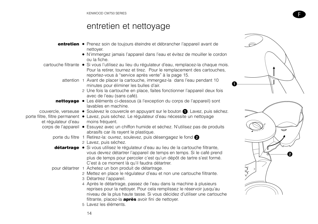 Kenwood CM750 manual Entretien et nettoyage, Nettoyage, Détartrage 