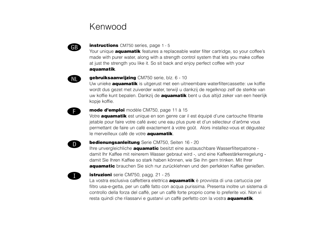 Kenwood manual Kenwood, Instructions CM750 series, page 1 