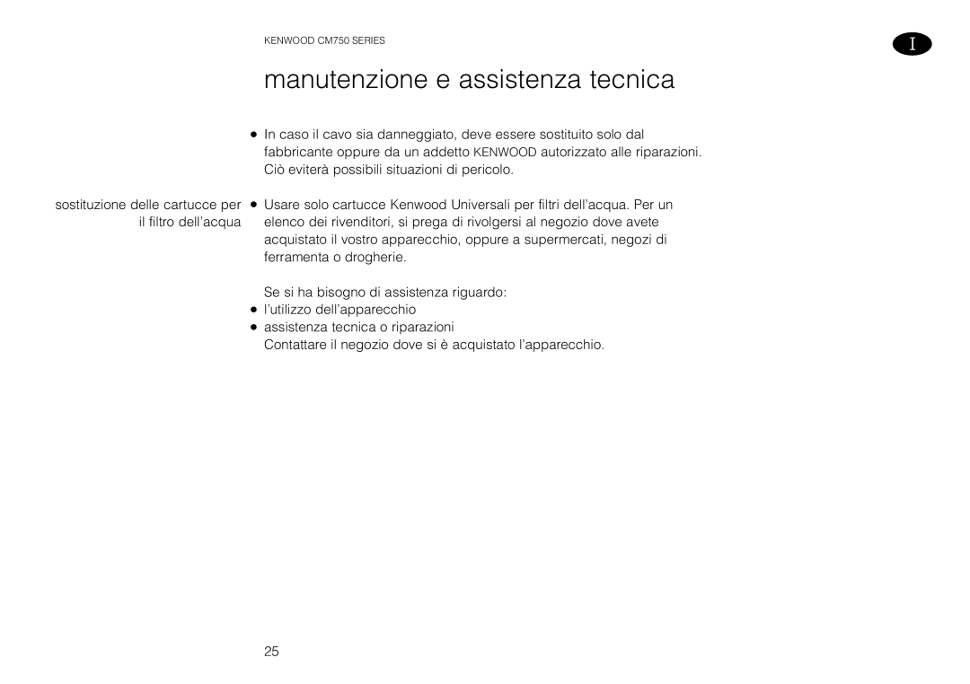 Kenwood CM750 manual Manutenzione e assistenza tecnica 