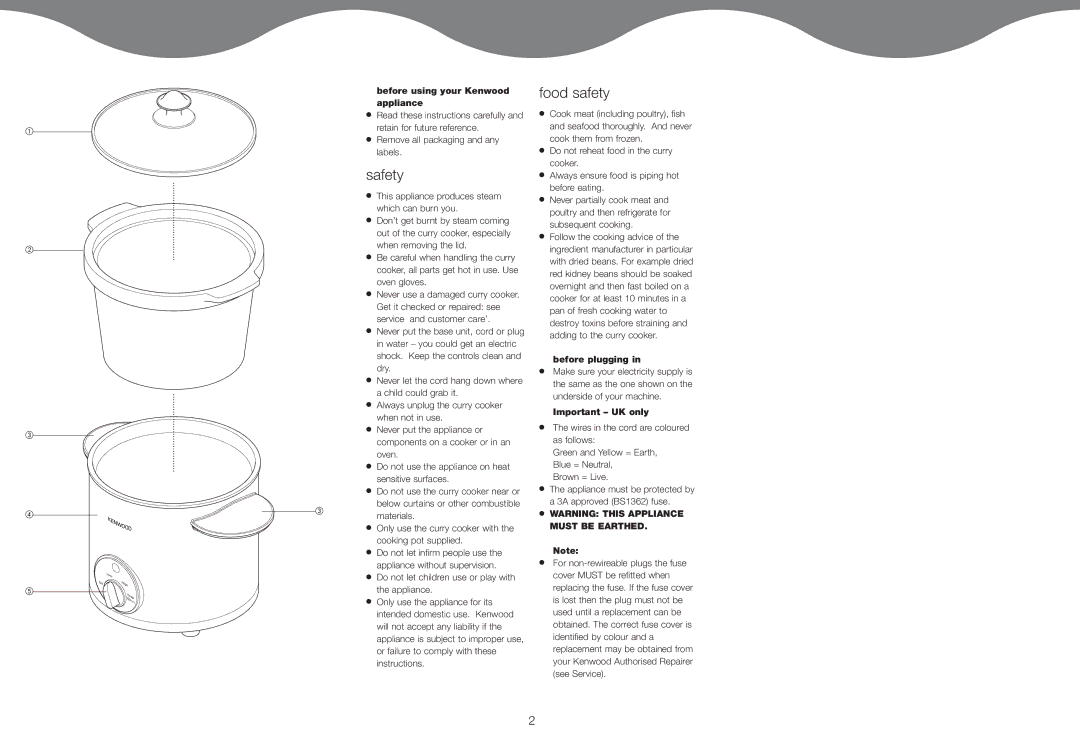 Kenwood CP665 manual Safety, Food safety, Before using your Kenwood appliance, Before plugging, Important UK only 