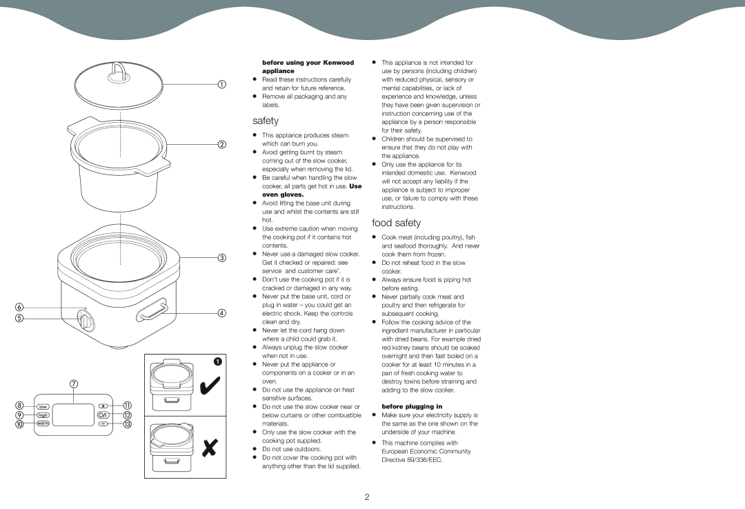 Kenwood CP706, CP707 manual Safety, Food safety, Before using your Kenwood appliance, Before plugging 