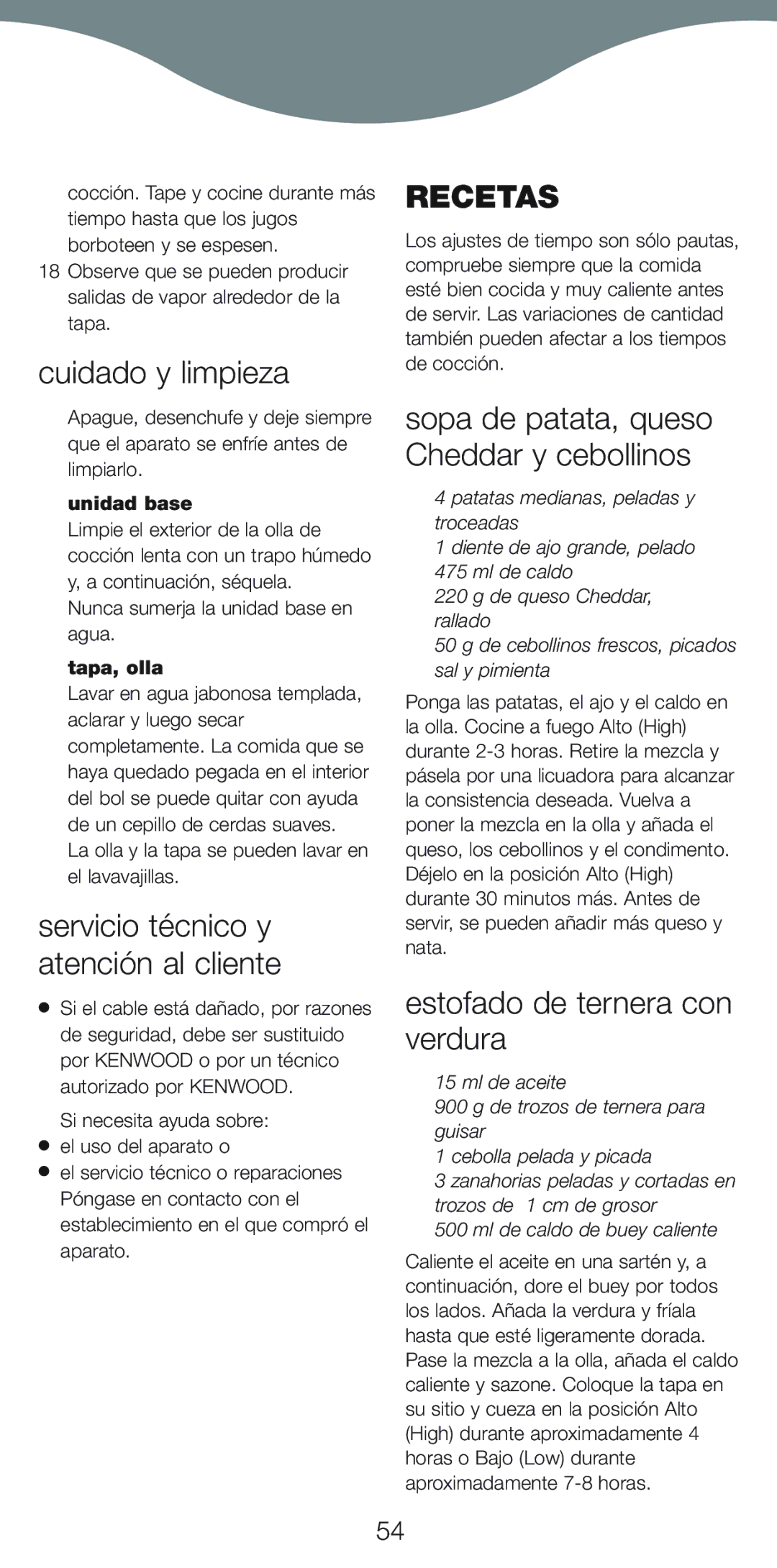 Kenwood CP706, CP707 Cuidado y limpieza, Servicio técnico y atención al cliente, Recetas, Estofado de ternera con verdura 