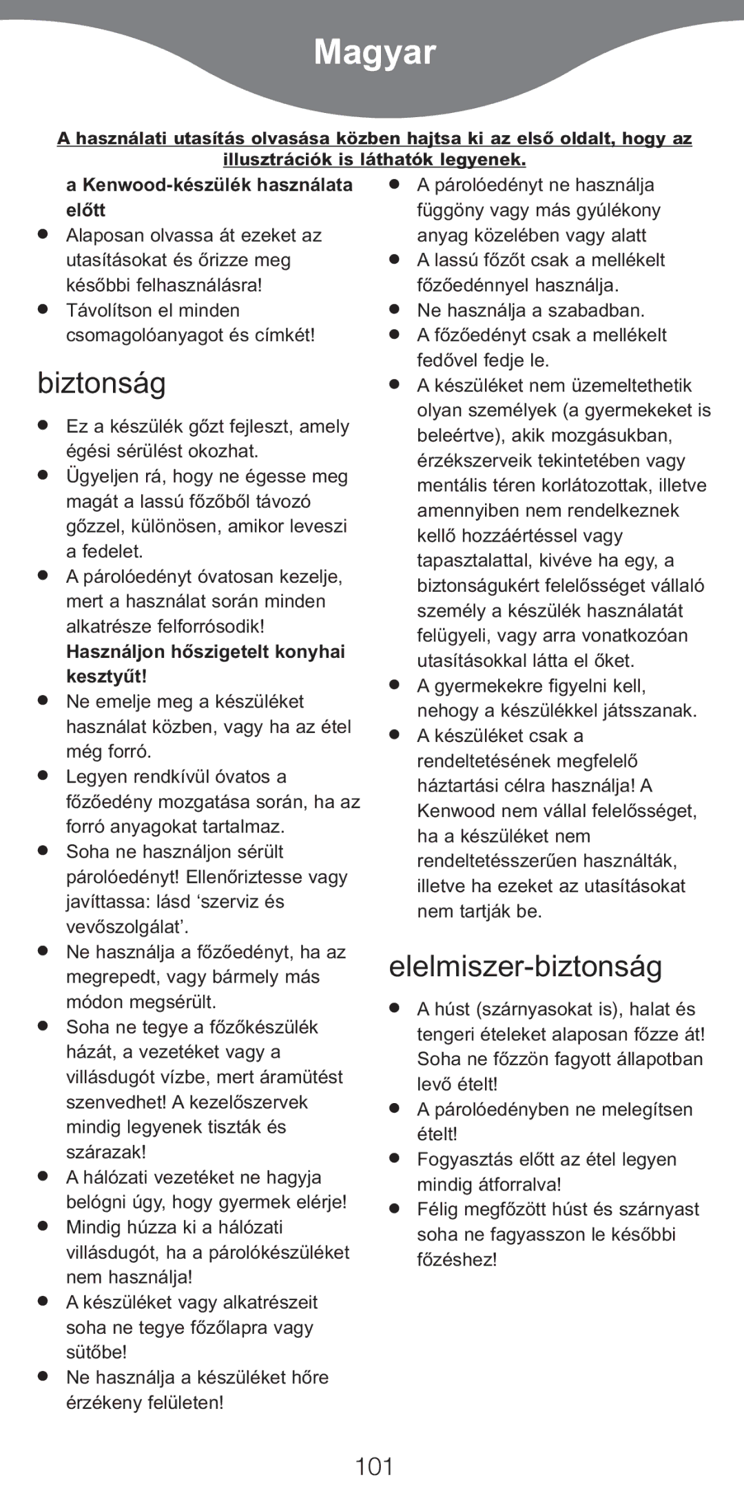 Kenwood CP707, CP706 manual Magyar, Biztonság, Elelmiszer-biztonság, 101 