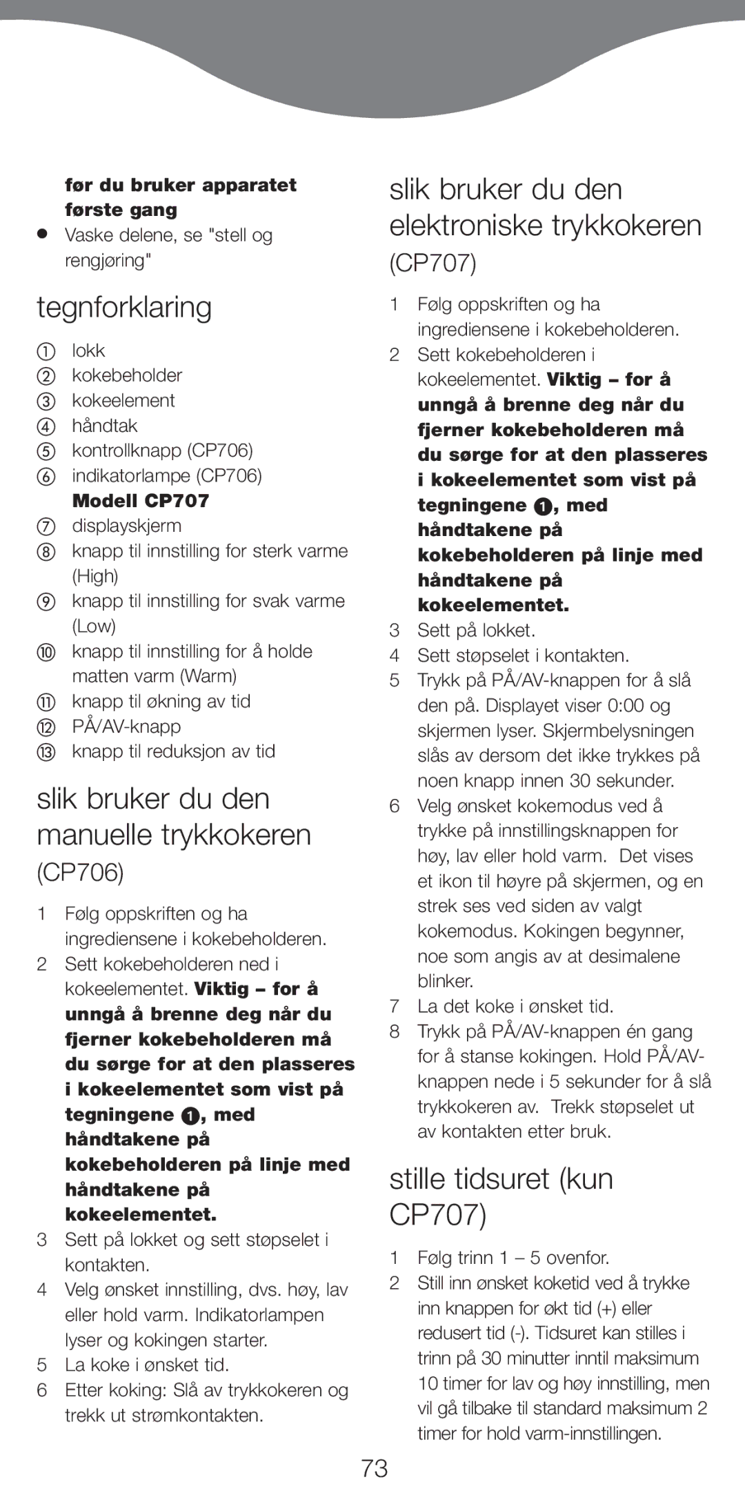 Kenwood CP707, CP706 Tegnforklaring, Slik bruker du den manuelle trykkokeren, Slik bruker du den elektroniske trykkokeren 