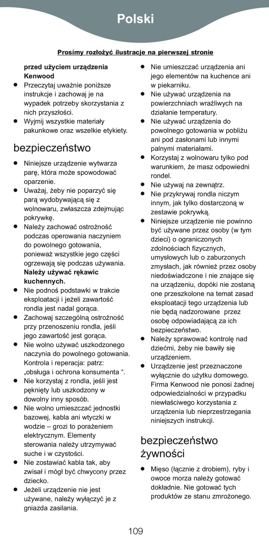 Kenwood CP707 Polski, bezpieczeństwo żywności, przed użyciem urządzenia Kenwood, Należy używać rękawic kuchennych 