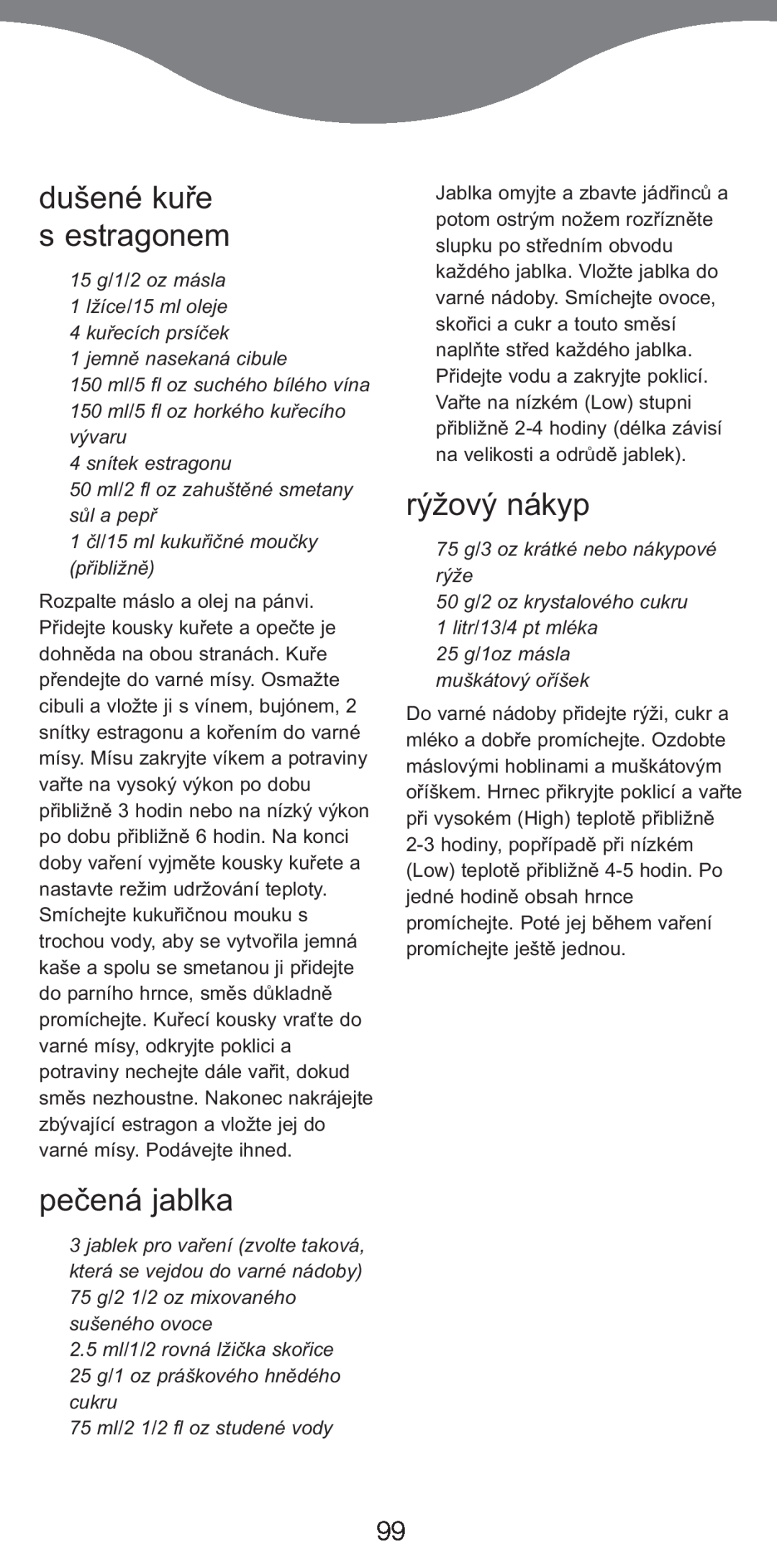 Kenwood CP707, CP706 manual dušené kuře s estragonem, pečená jablka, rýžový nákyp 