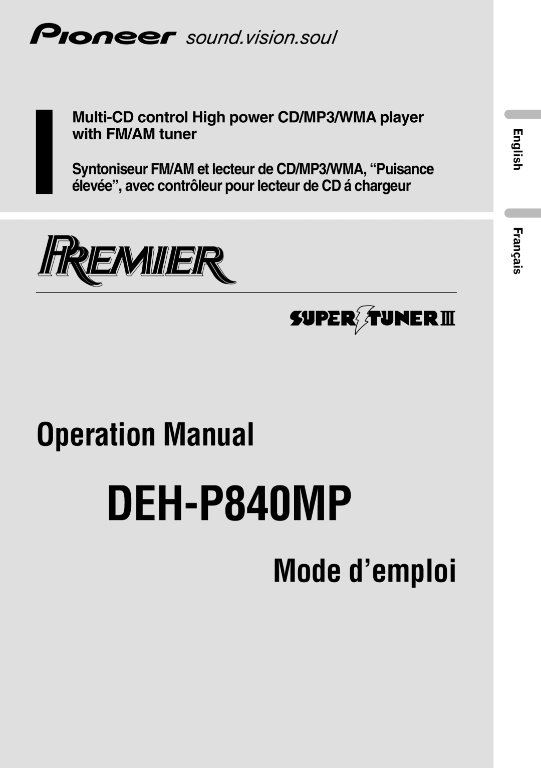 Kenwood CRD3569-A operation manual DEH-P840MP, English Français 