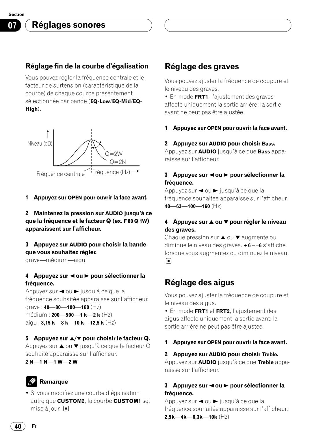 Kenwood CRD3569-A operation manual Réglage des graves, Réglage des aigus, Réglage fin de la courbe d’égalisation 