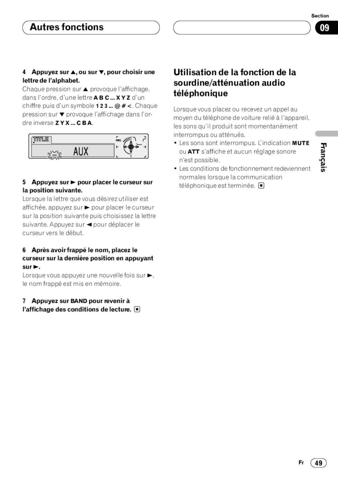 Kenwood CRD3569-A operation manual Utilisation de la fonction de la Sourdine/atténuation audio, Téléphonique 