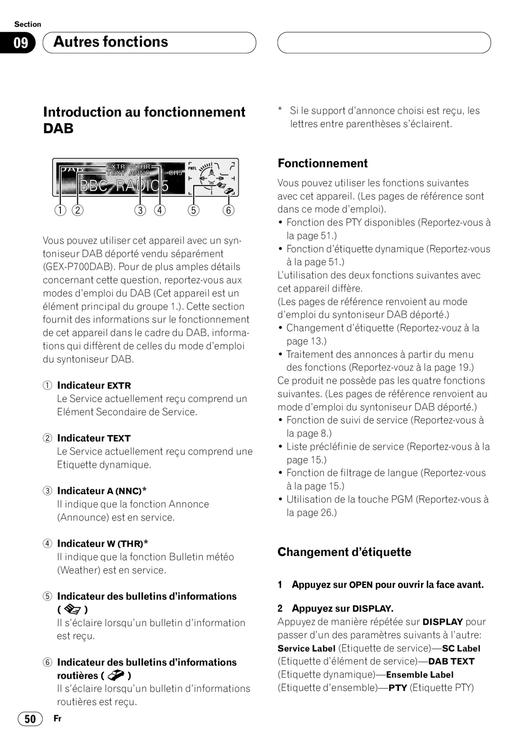 Kenwood CRD3569-A operation manual Introduction au fonctionnement, Fonctionnement, Changement d’étiquette 