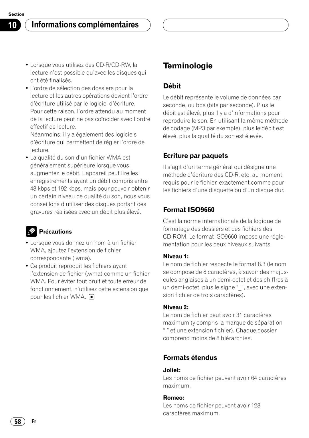 Kenwood CRD3569-A operation manual Terminologie, Débit, Ecriture par paquets, Format ISO9660, Formats étendus 