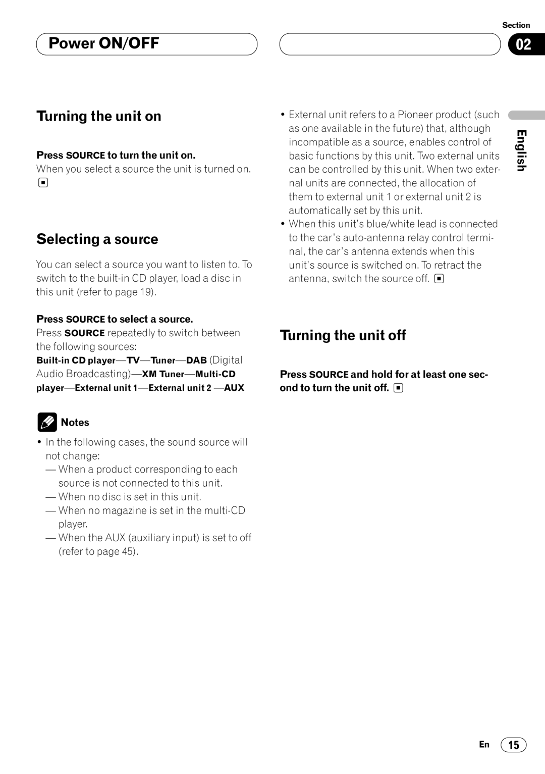 Kenwood CRD3569-A operation manual Power ON/OFF, Turning the unit on, Selecting a source, Turning the unit off 