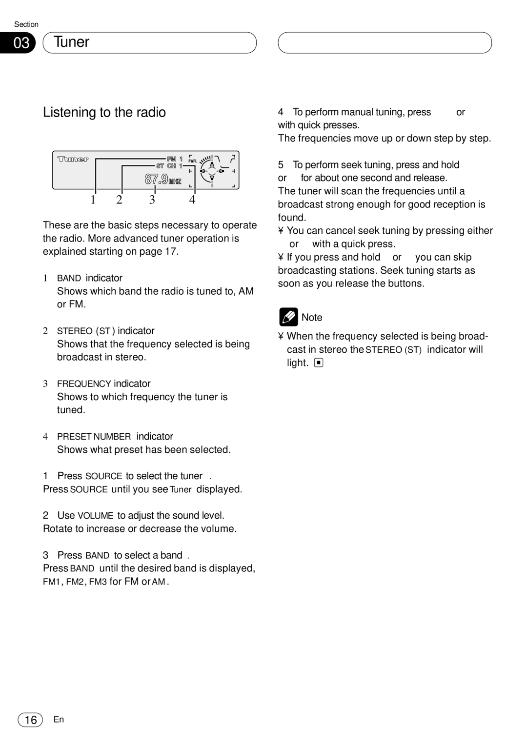 Kenwood CRD3569-A operation manual Tuner, Listening to the radio 