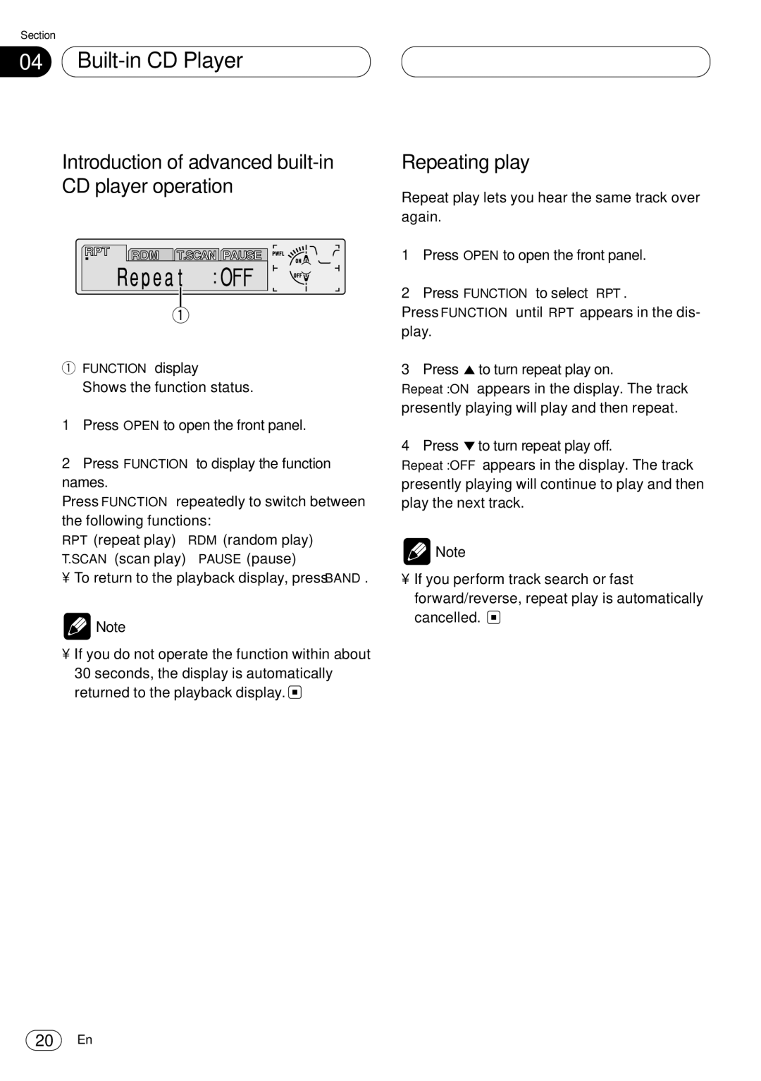 Kenwood CRD3569-A Introduction of advanced built-in CD player operation, Repeating play, Press 5 to turn repeat play on 