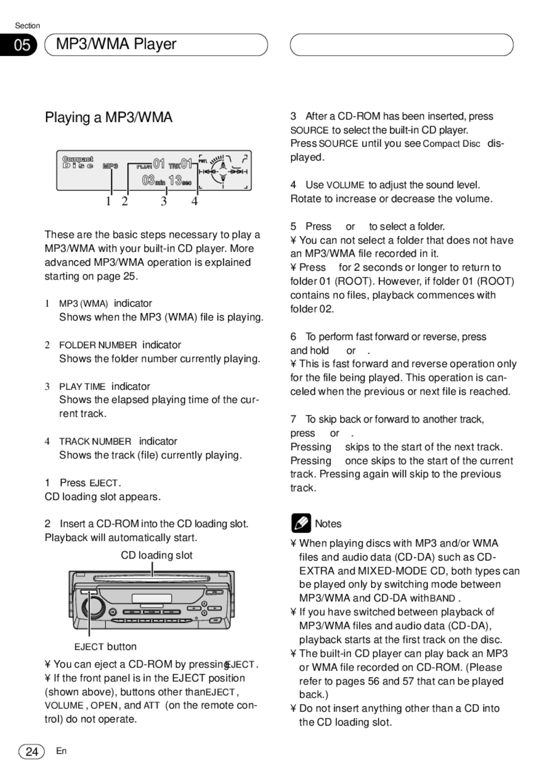 Kenwood CRD3569-A operation manual 05 MP3/WMA Player, Playing a MP3/WMA, Press 5 or ∞ to select a folder 