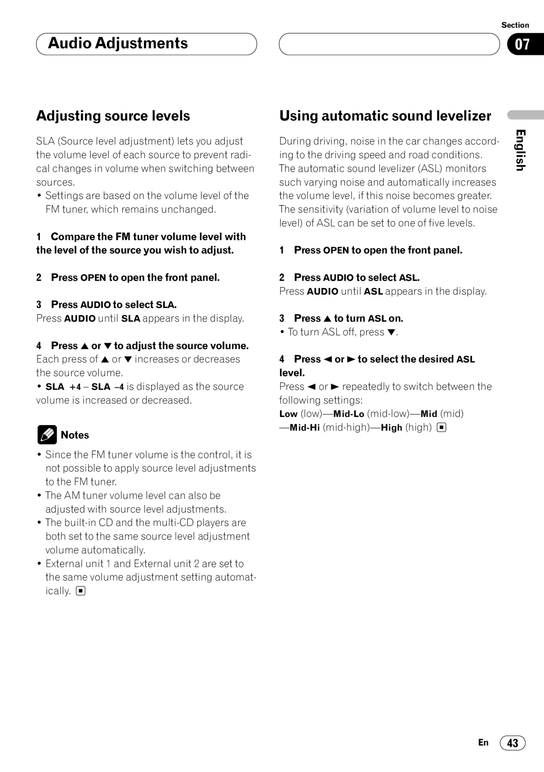 Kenwood CRD3569-A operation manual Adjusting source levels, Using automatic sound levelizer, Press 5 to turn ASL on 