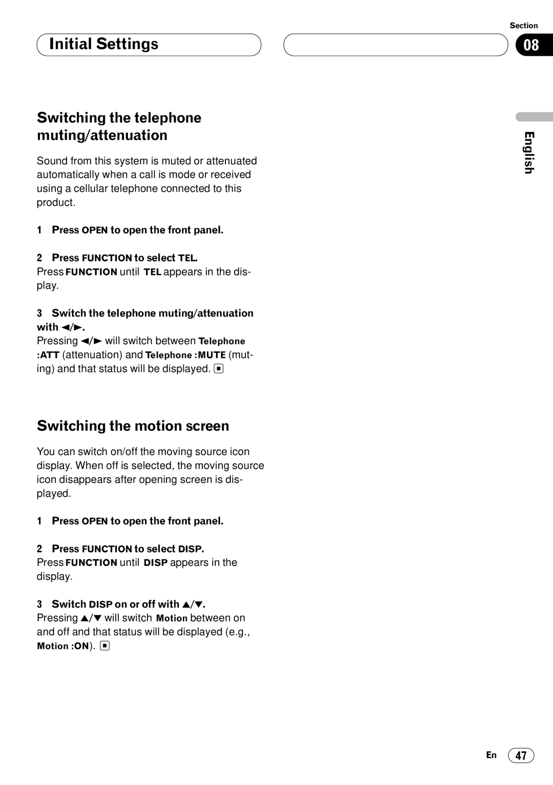 Kenwood CRD3569-A operation manual Switching the telephone muting/attenuation, Switching the motion screen 