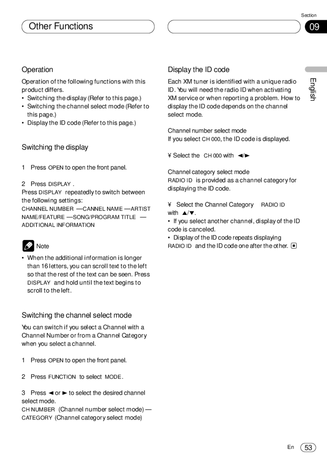 Kenwood CRD3569-A operation manual Switching the display, Switching the channel select mode, Display the ID code 