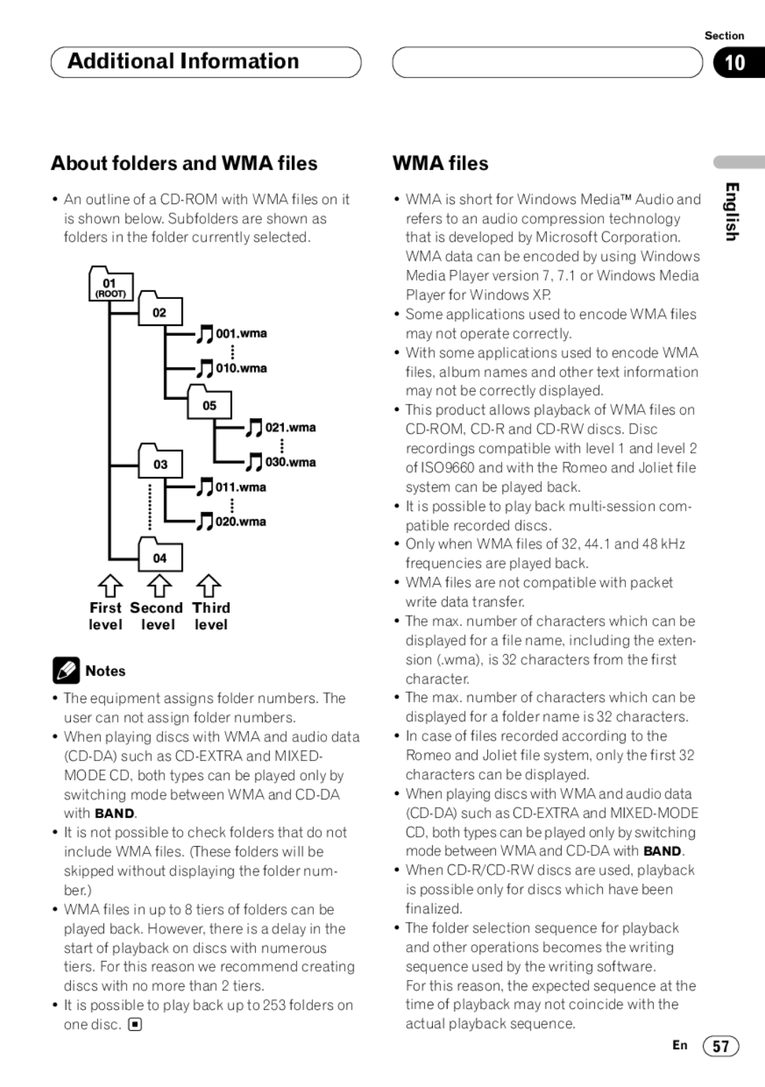 Kenwood CRD3569-A operation manual About folders and WMA files, First Second Third level level level 