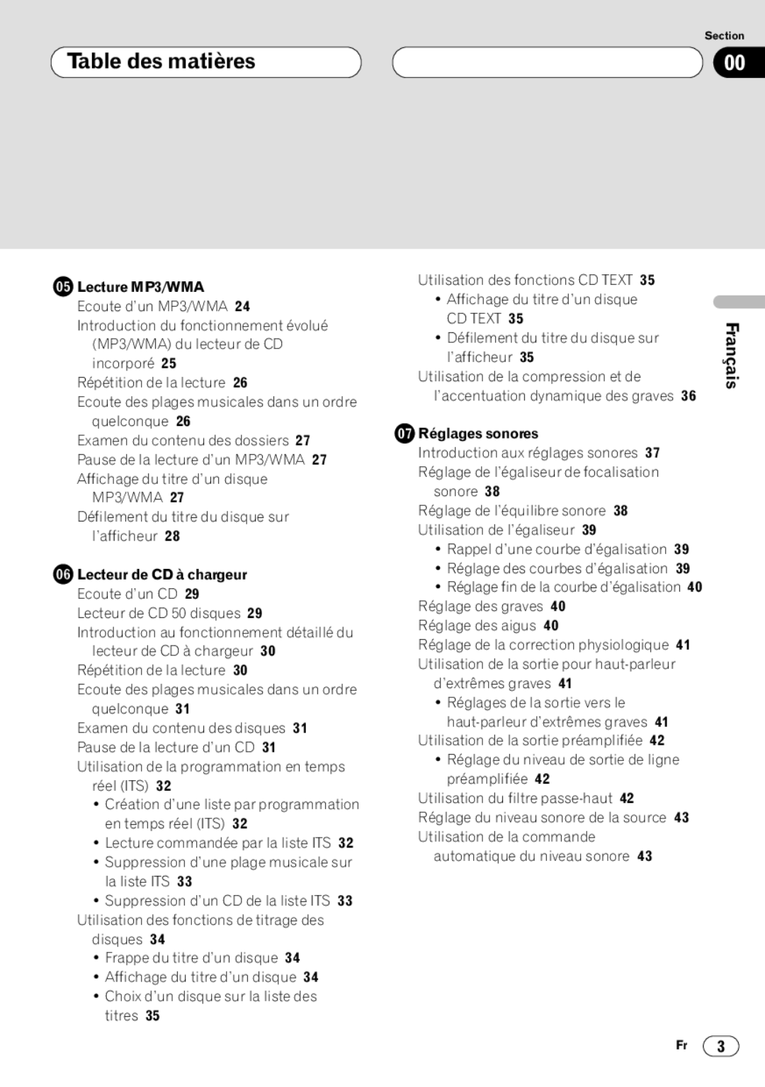 Kenwood CRD3569-A operation manual Lecture MP3/WMA, Réglages sonores 