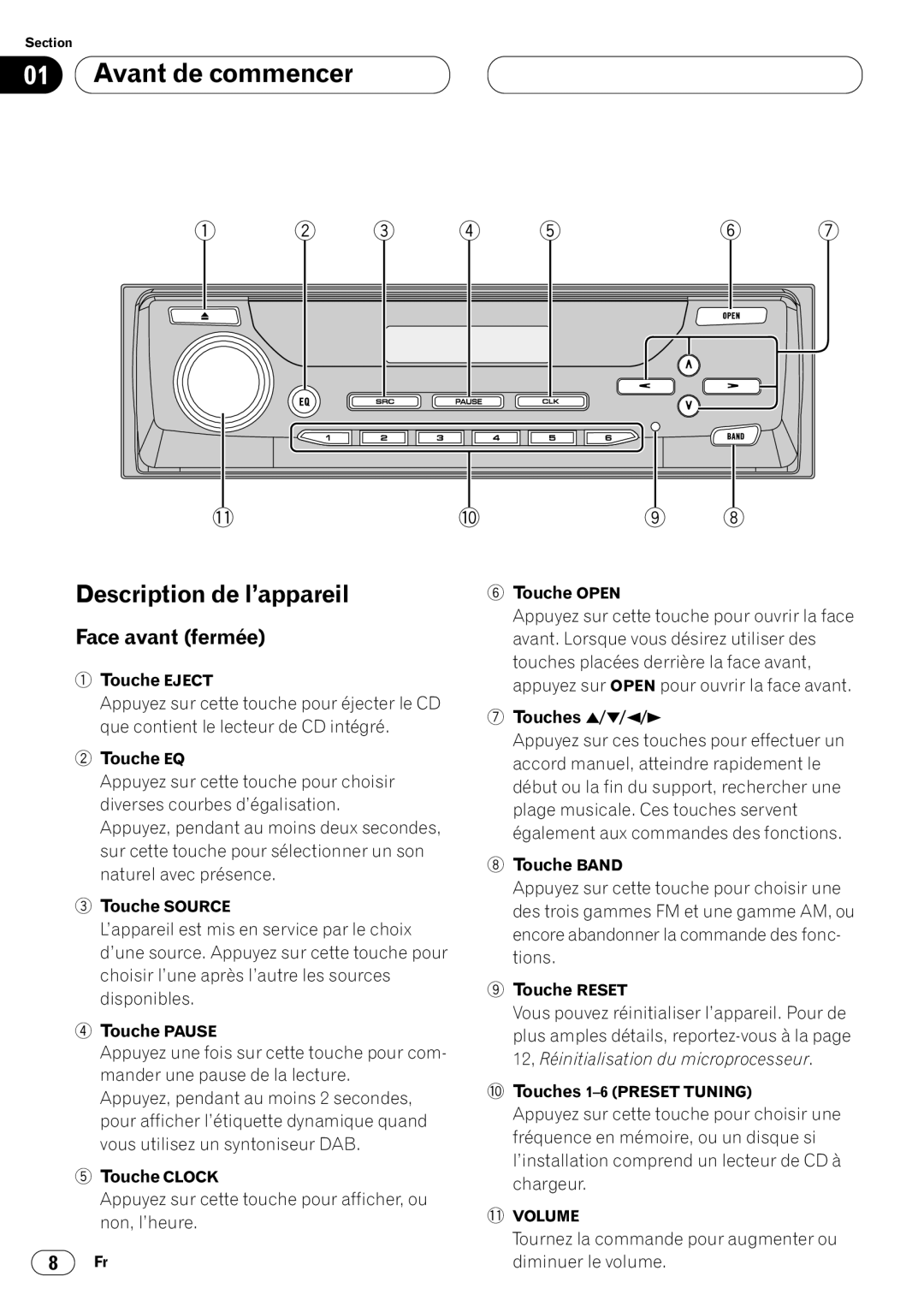 Kenwood CRD3569-A operation manual Description de l’appareil, Face avant fermée 