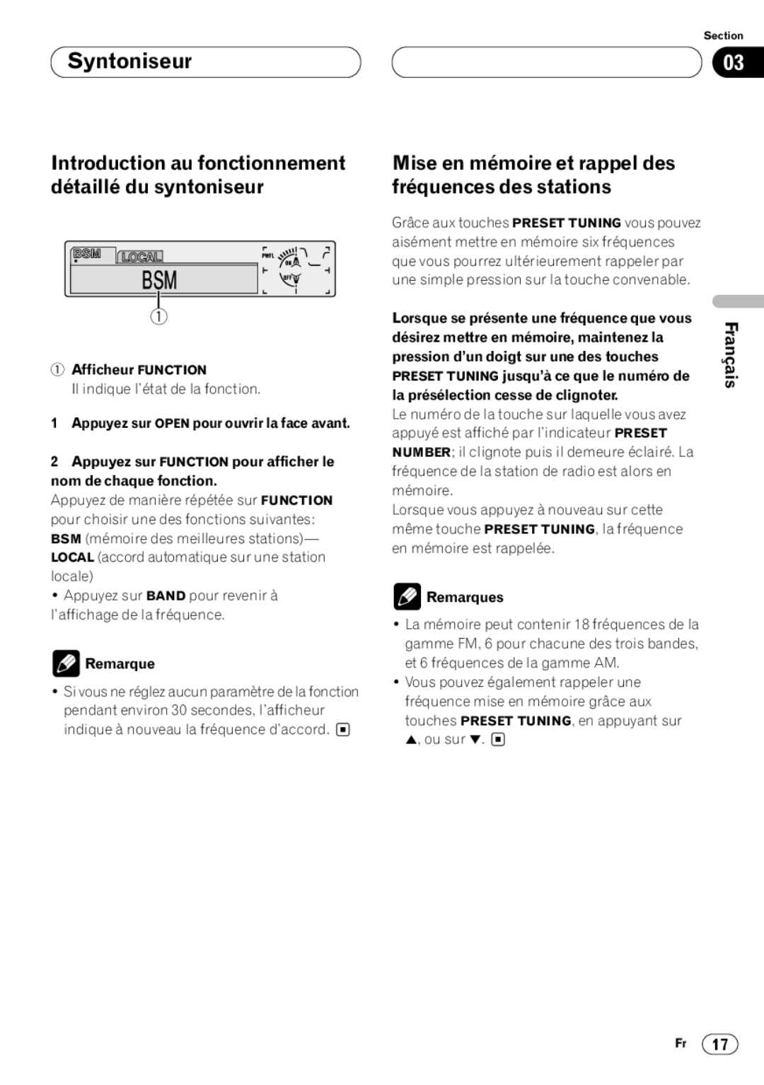 Kenwood CRD3569-A operation manual Mise en mémoire et rappel des Fréquences des stations, Afficheur Function 