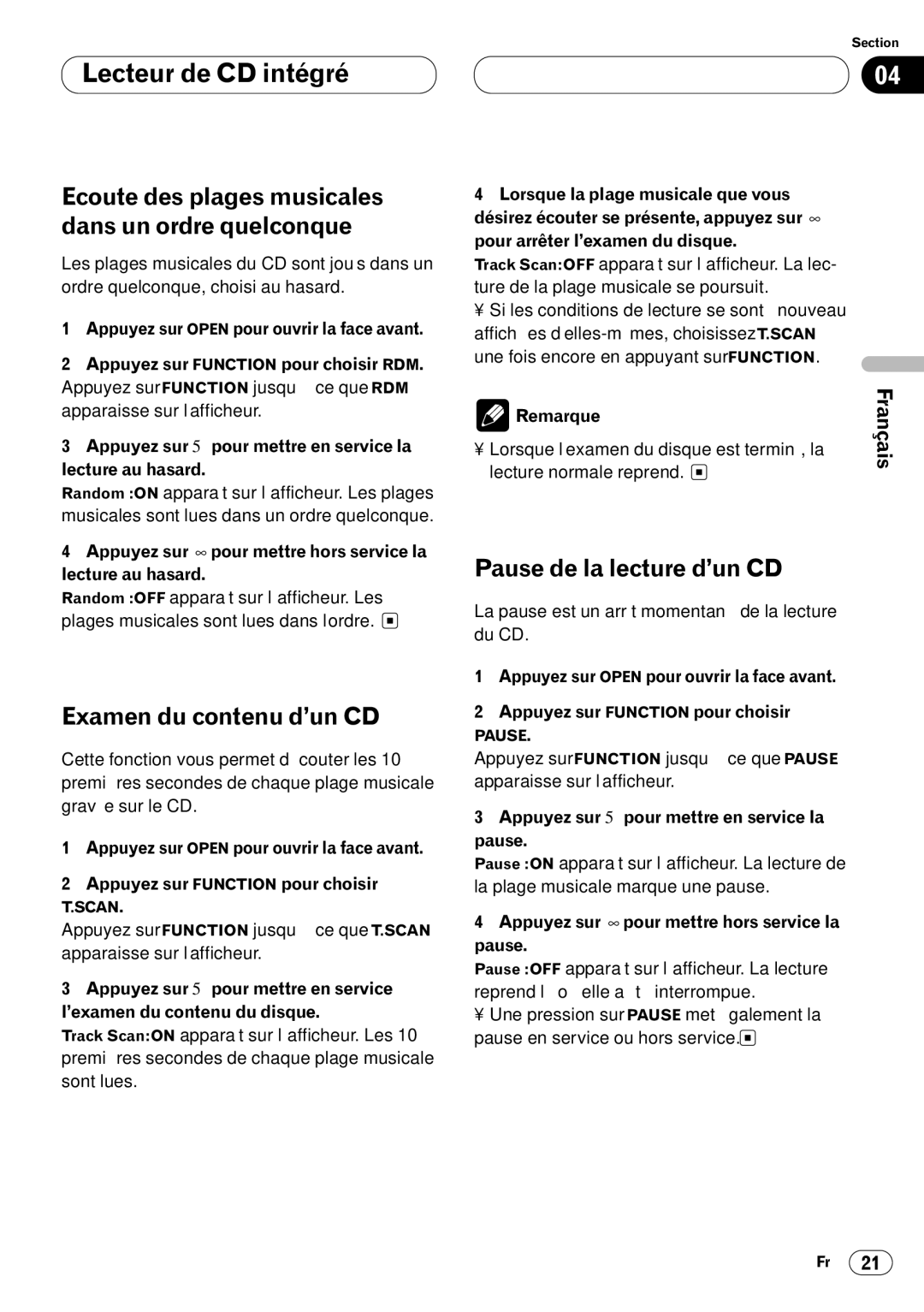 Kenwood CRD3569-A operation manual Examen du contenu d’un CD, Pause de la lecture d’un CD 