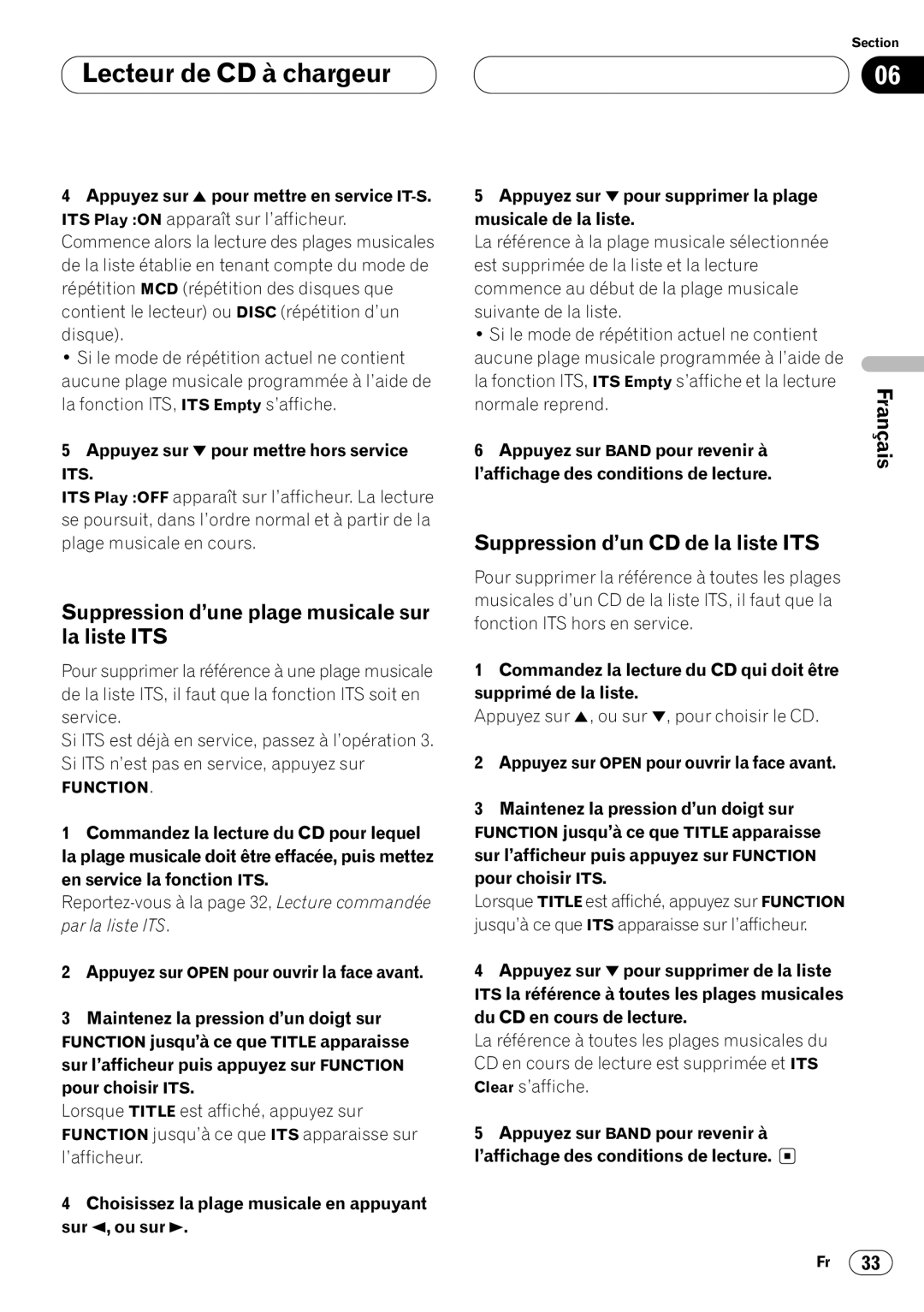 Kenwood CRD3569-A operation manual Suppression d’une plage musicale sur la liste ITS, Suppression d’un CD de la liste ITS 