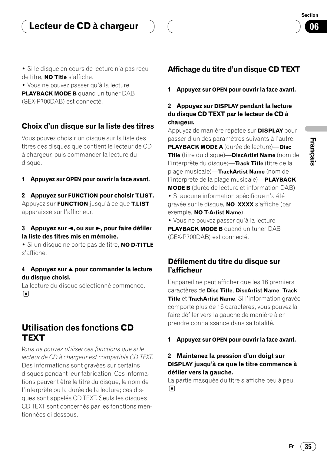 Kenwood CRD3569-A operation manual Choix d’un disque sur la liste des titres, Défilement du titre du disque sur l’afficheur 