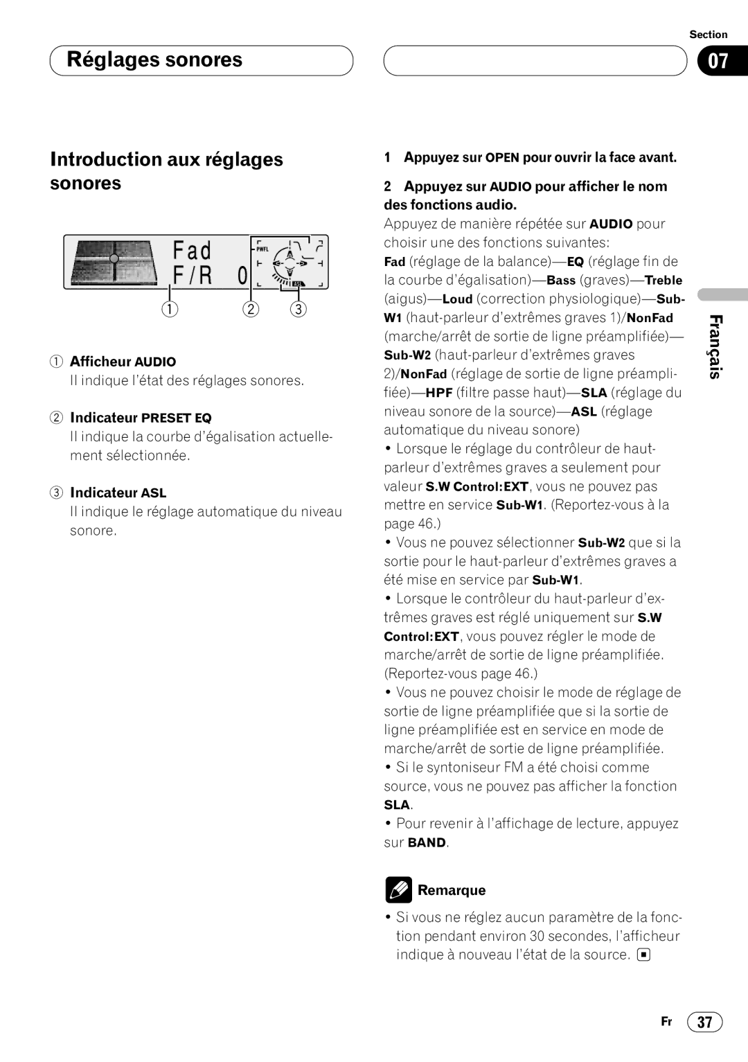 Kenwood CRD3569-A operation manual Réglages sonores, Introduction aux réglages sonores 