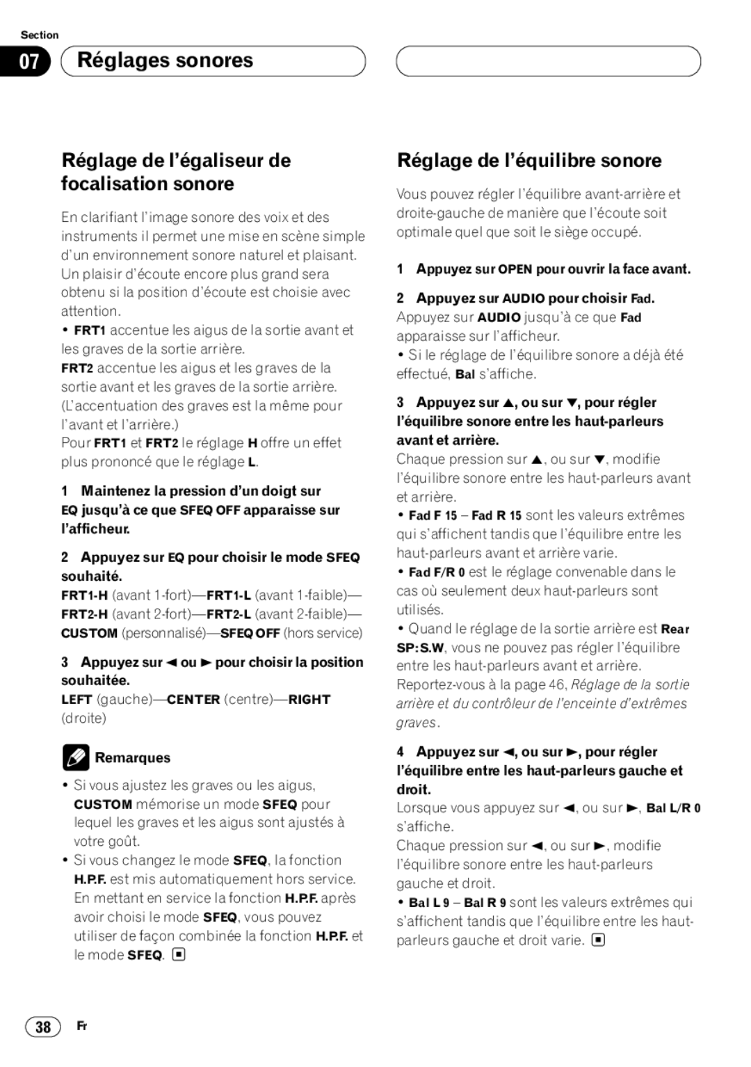 Kenwood CRD3569-A 07 Réglages sonores, Réglage de l’égaliseur de focalisation sonore, Réglage de l’équilibre sonore 