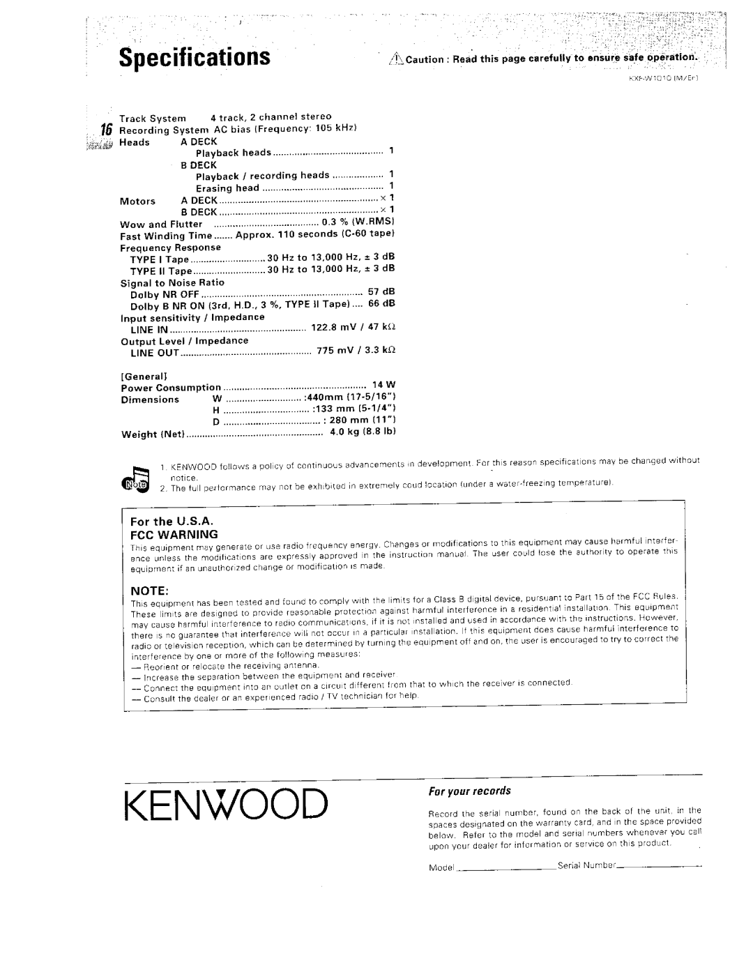 Kenwood CT-201, KXF-W1010 manual 