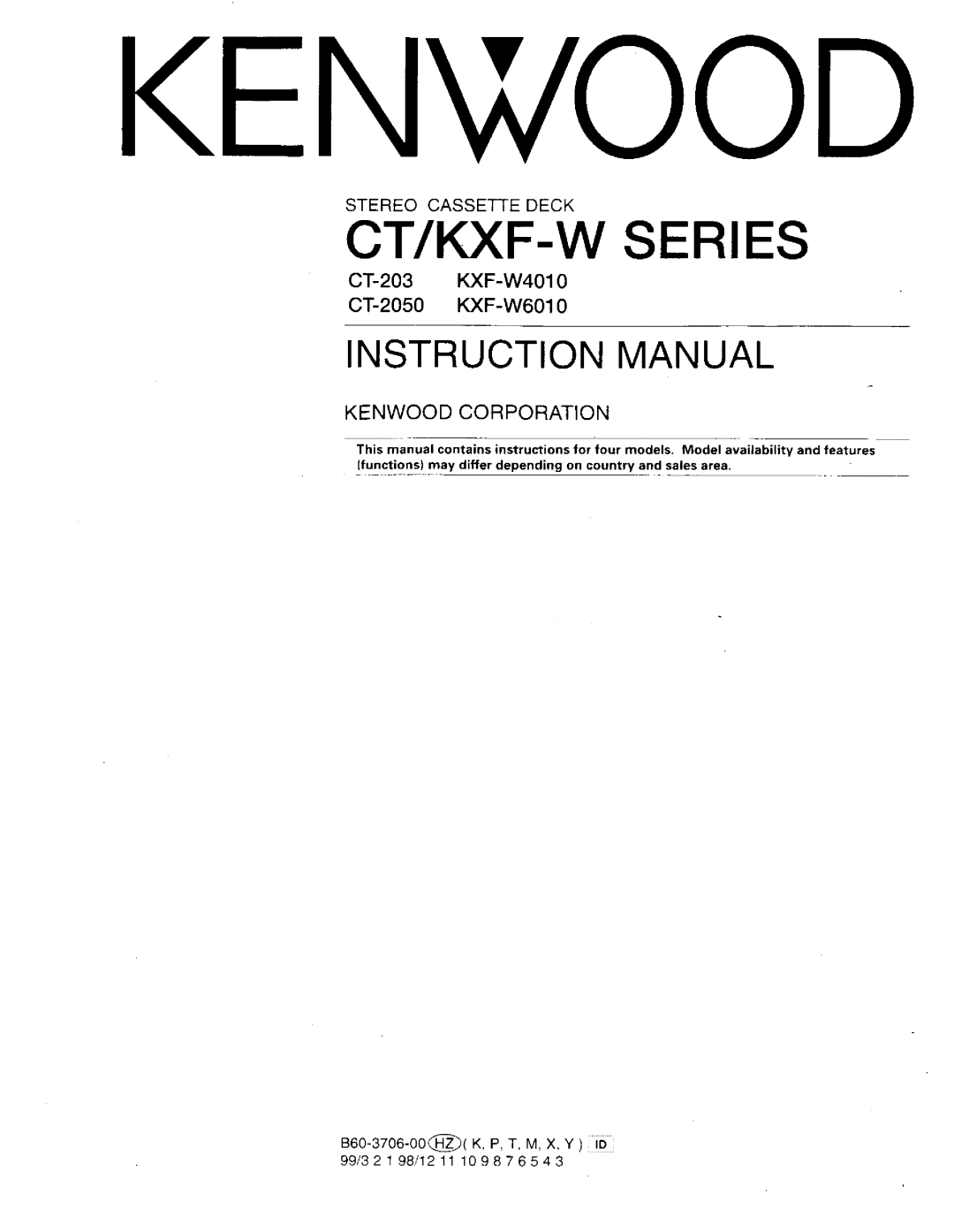 Kenwood CT-2050, CT-203, KXF-W4010, 68, Car Stereo System manual 