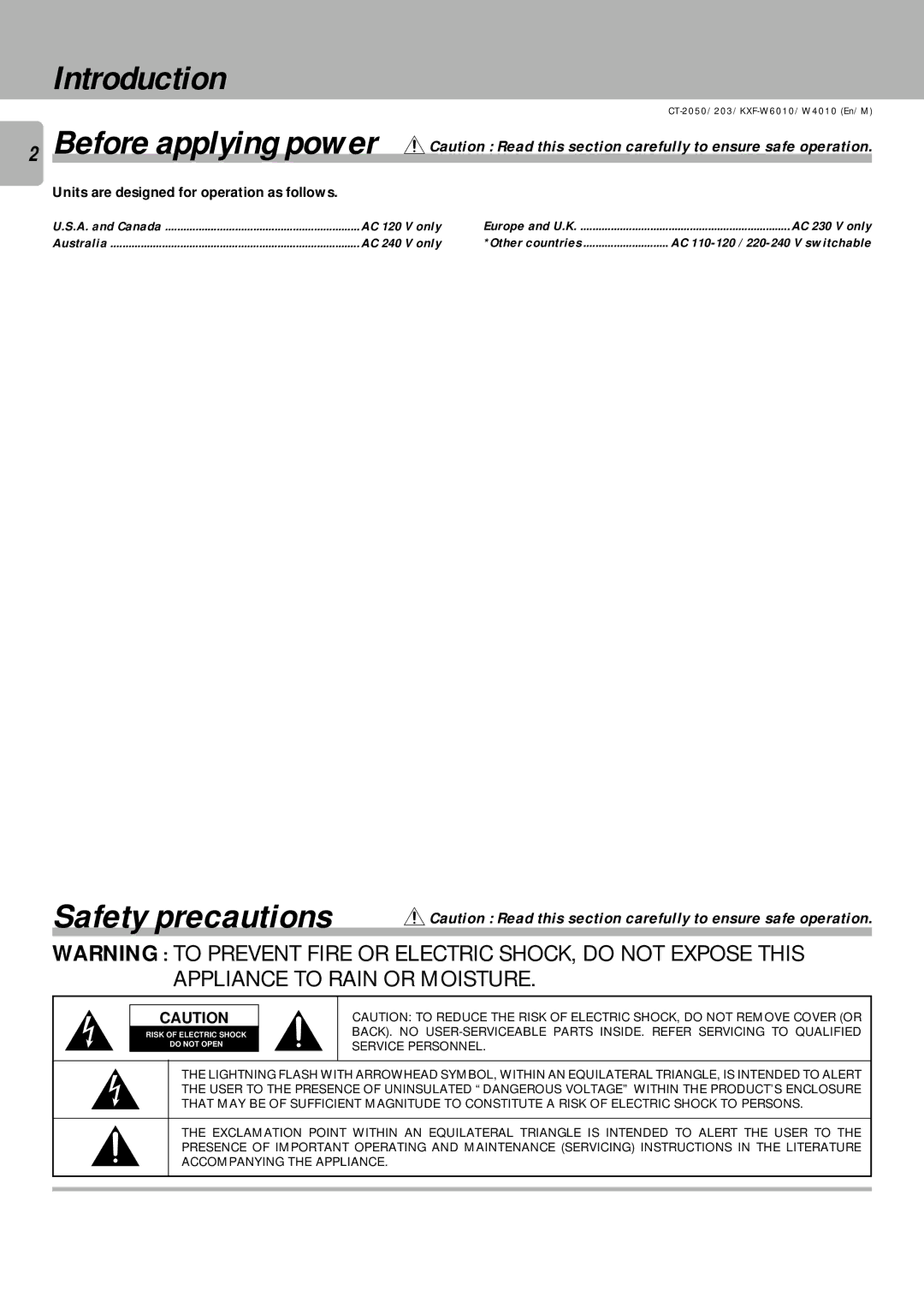 Kenwood KXF-W4010, CT-203, CT-2050, KXF-W6010 instruction manual Introduction, Safety precautions 