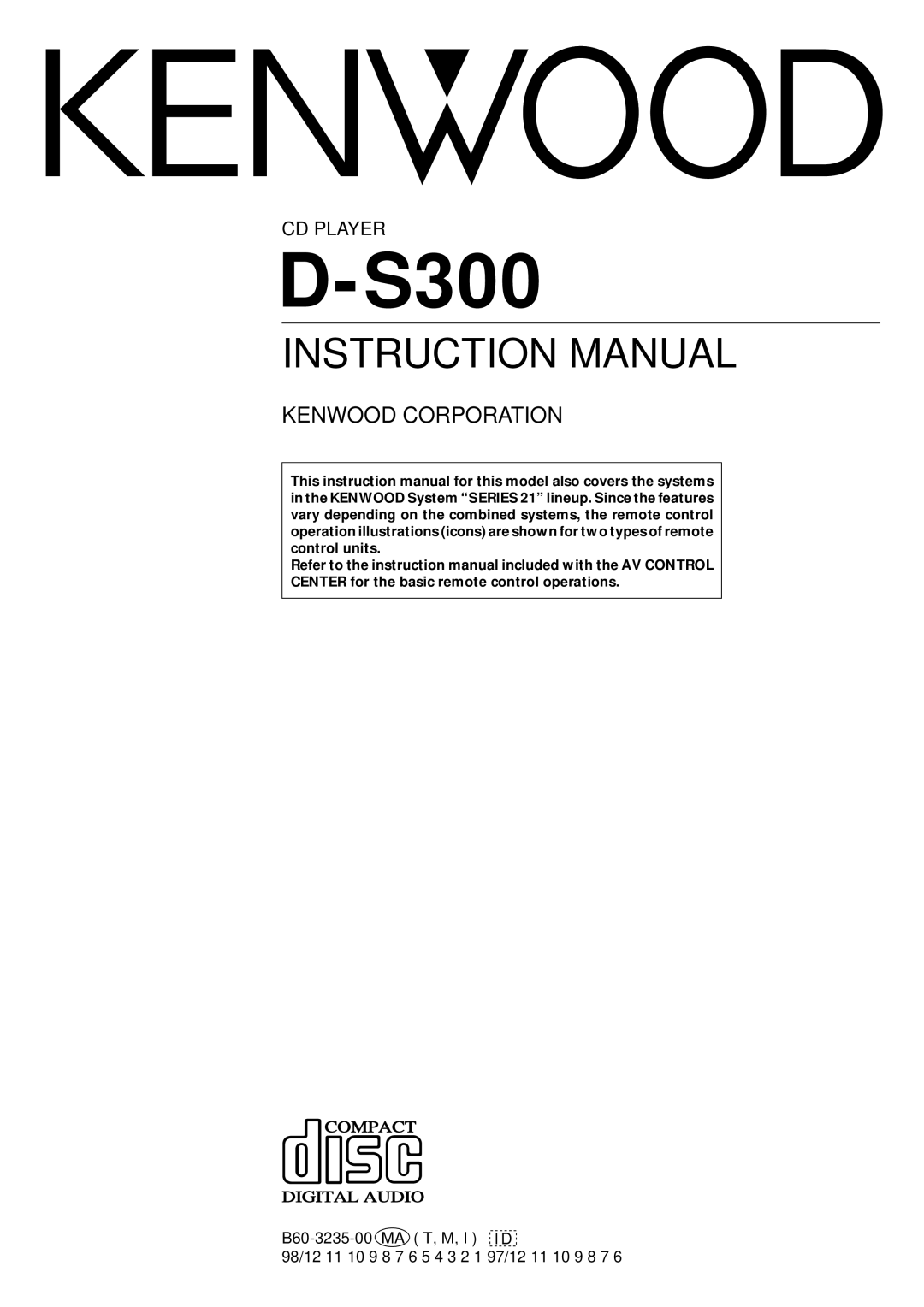 Kenwood D-S300 instruction manual 