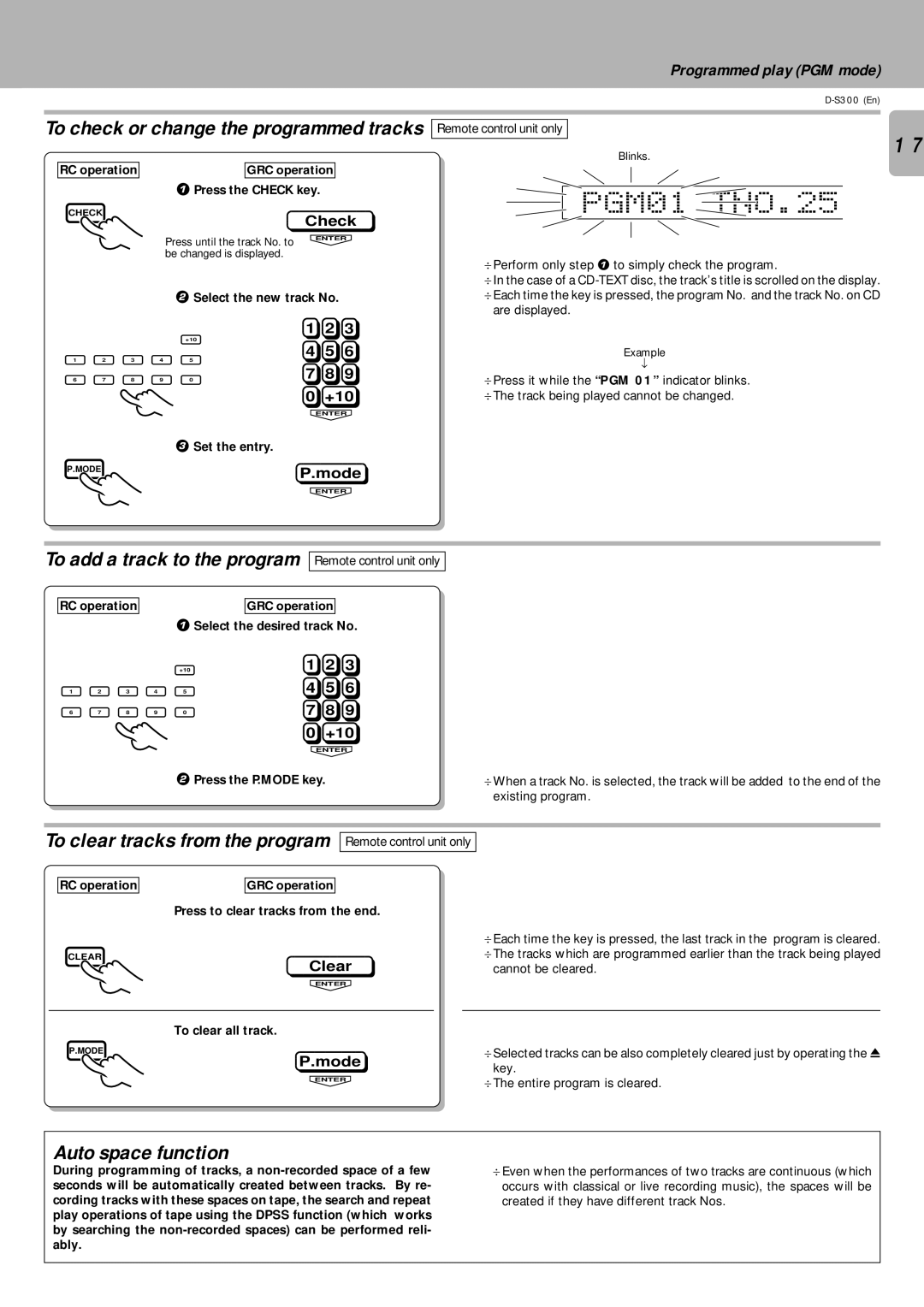 Kenwood D-S300 instruction manual Auto space function 