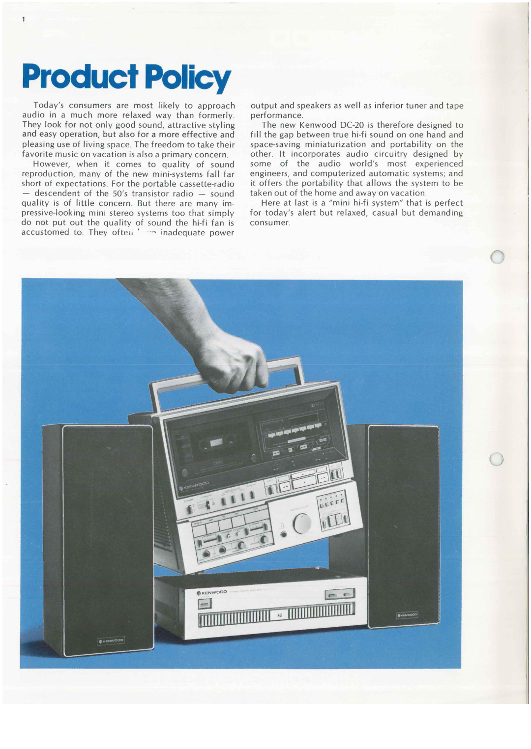 Kenwood DC-20 manual Product Policy 