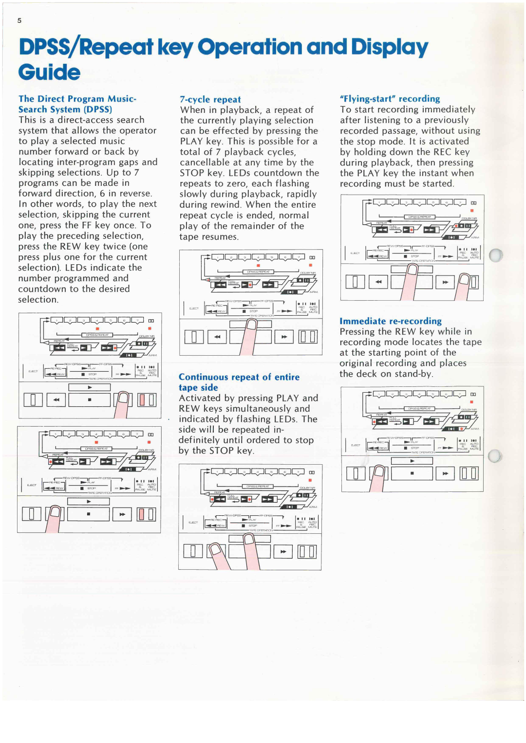 Kenwood DC-20 manual DPSS/Repeat key Operation and Display Guide, Y c l e r e p e a t, Y i n g s t a r t r e c o r d i n g 