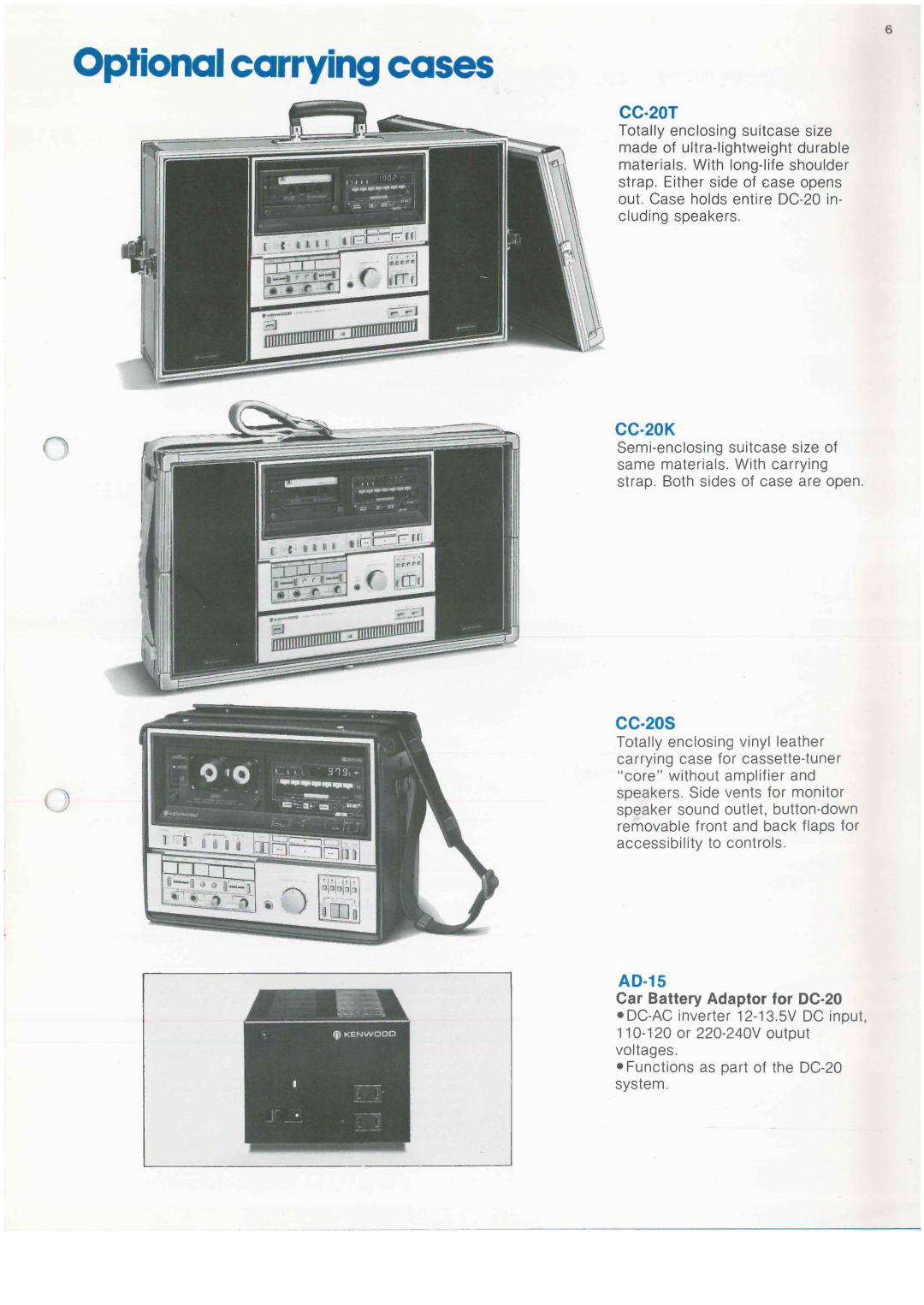 Kenwood DC-20 manual Optional carrying cases, CC-20T 