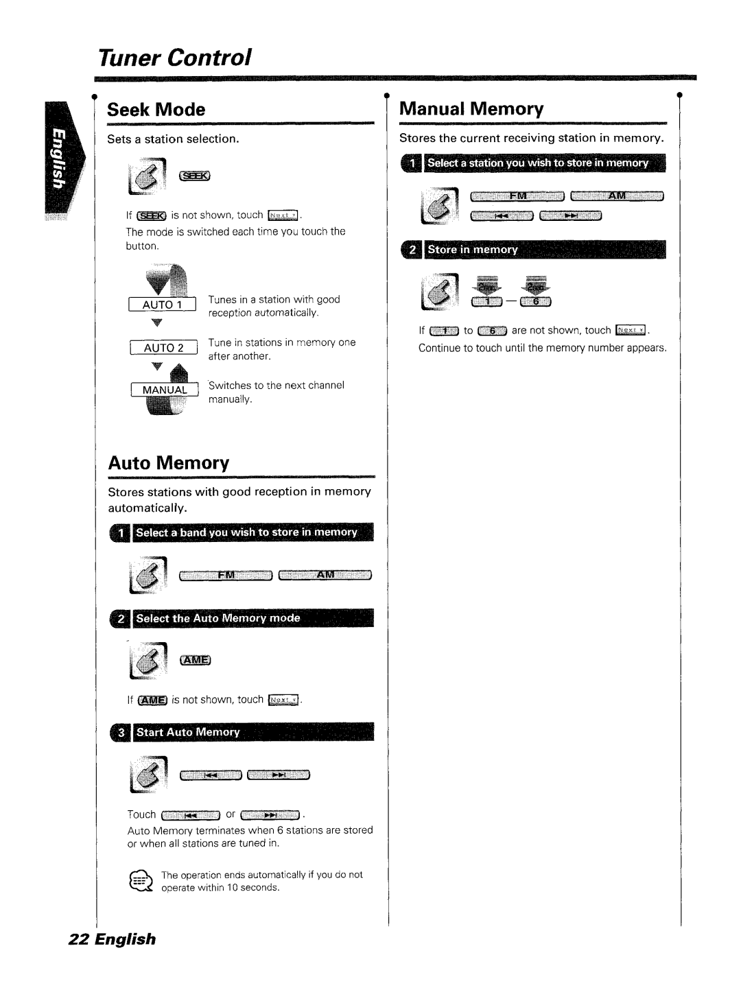 Kenwood DDX7045 instruction manual Seek Mode, Manual Memory, Auto Memory, ~t9teinl11eTOry 