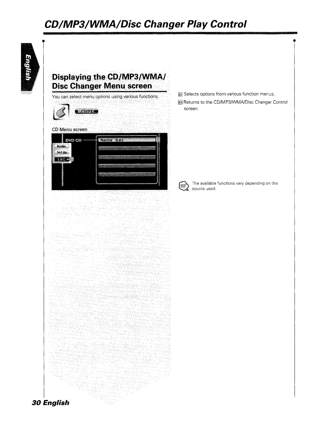 Kenwood DDX7045 instruction manual Available functions vary depending on the ~ source used 