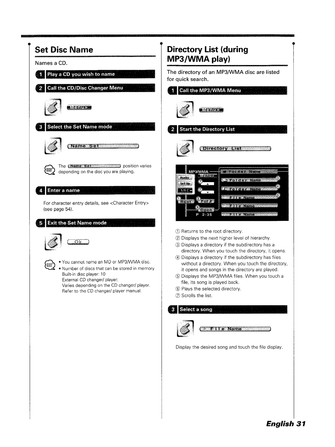 Kenwood DDX7045 instruction manual Directory List during MP3/WMA play, Set Disc Name, Enteraname 