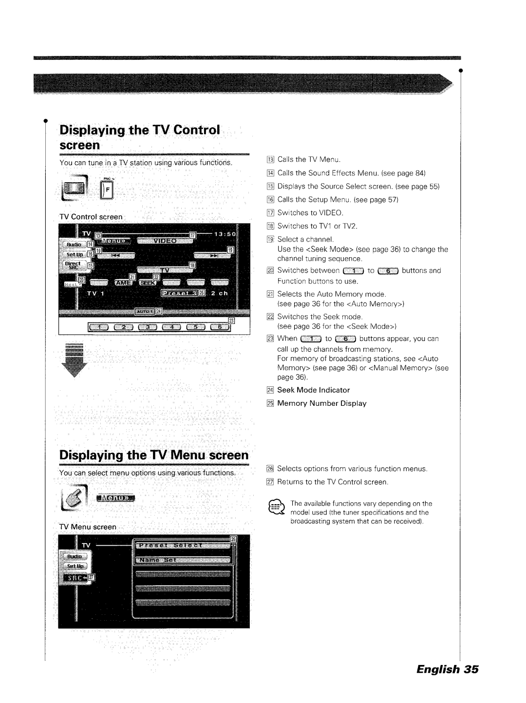 Kenwood DDX7045 instruction manual Displaying the TV Control screen, Vou can tune in a TV station using various functions 