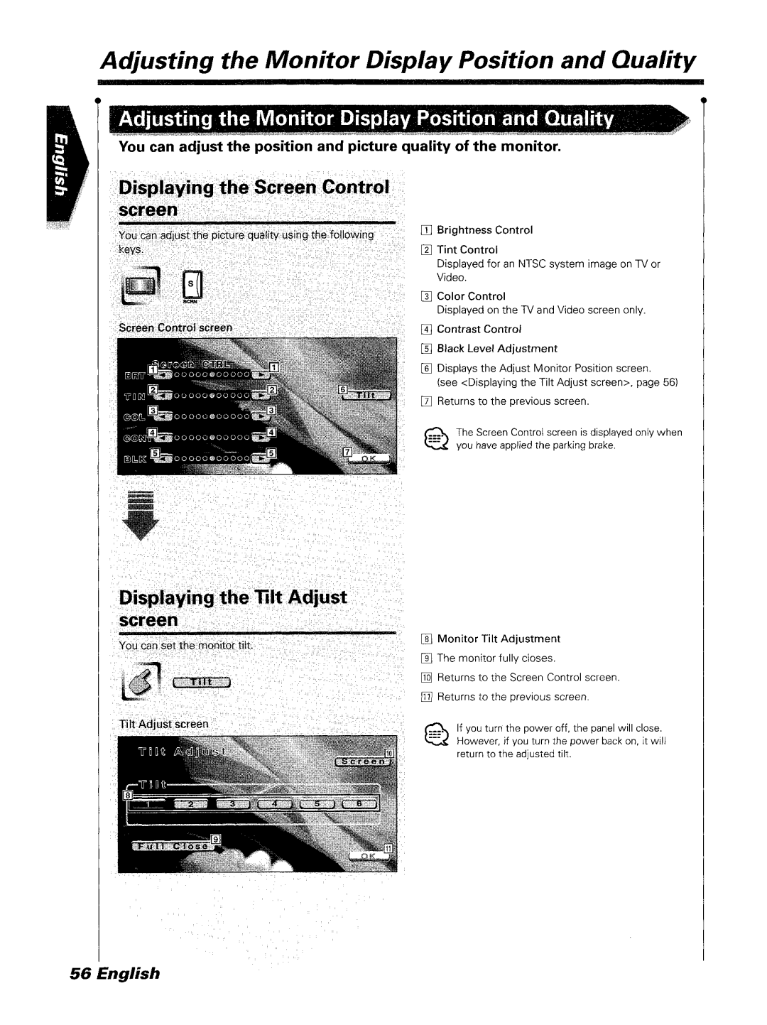 Kenwood DDX7045 instruction manual Adjusting the Monitor Display Position and Quality 