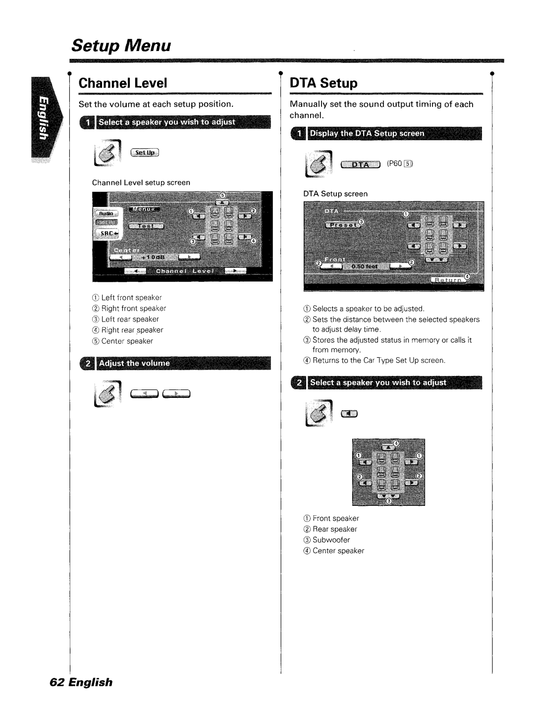 Kenwood DDX7045 instruction manual Channel level, DTA Setup, ~~up 