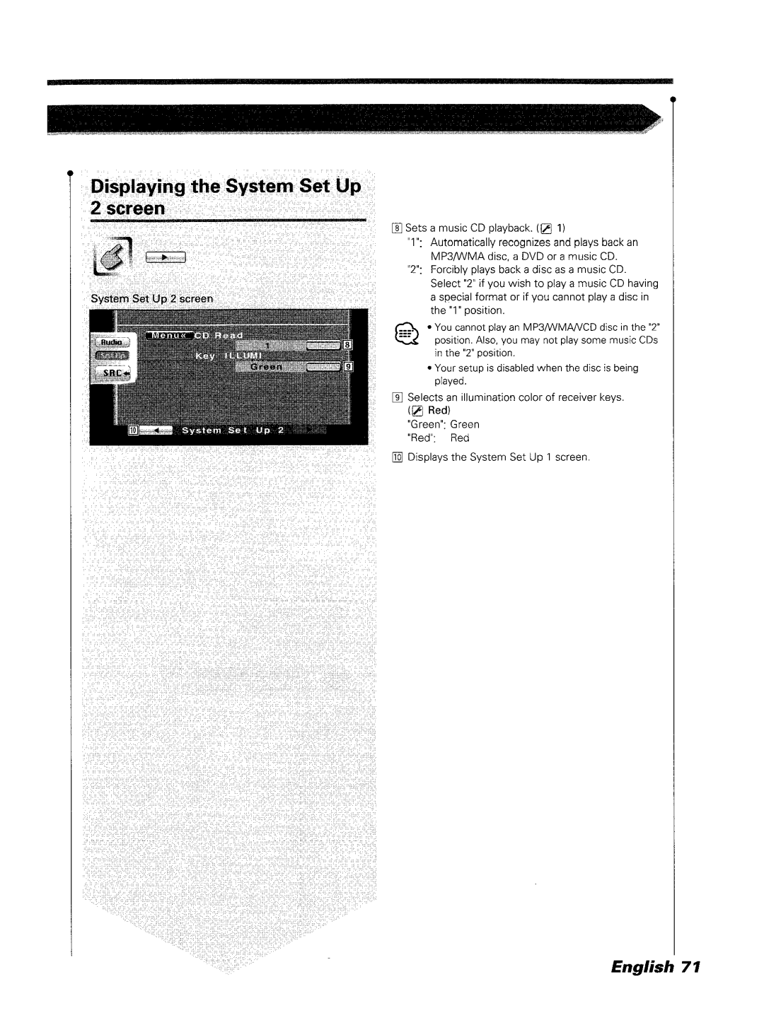 Kenwood DDX7045 instruction manual Sets a music CD playback, 2position 