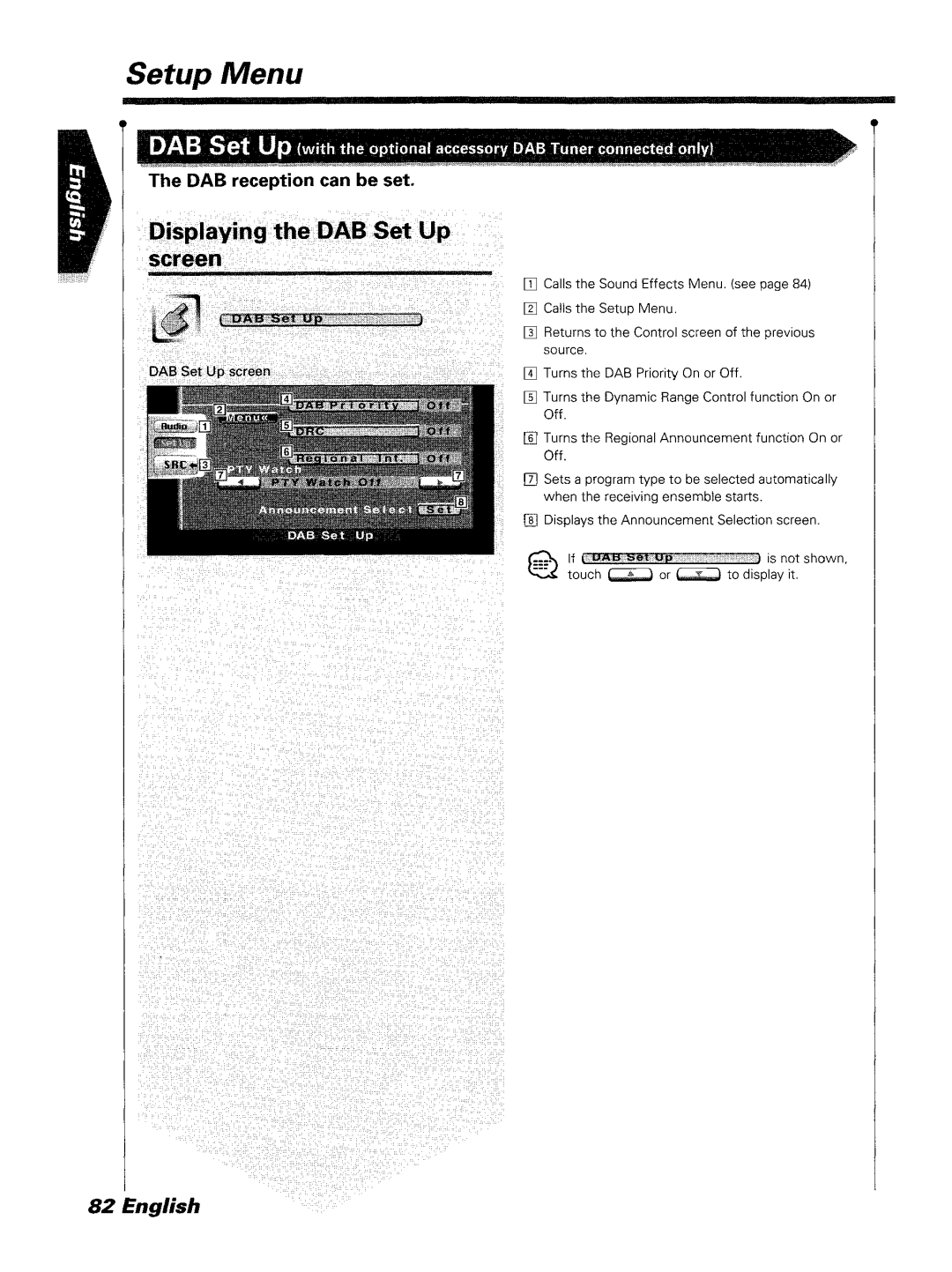 Kenwood DDX7045 instruction manual Menu, Displaying the DAB Set Up 