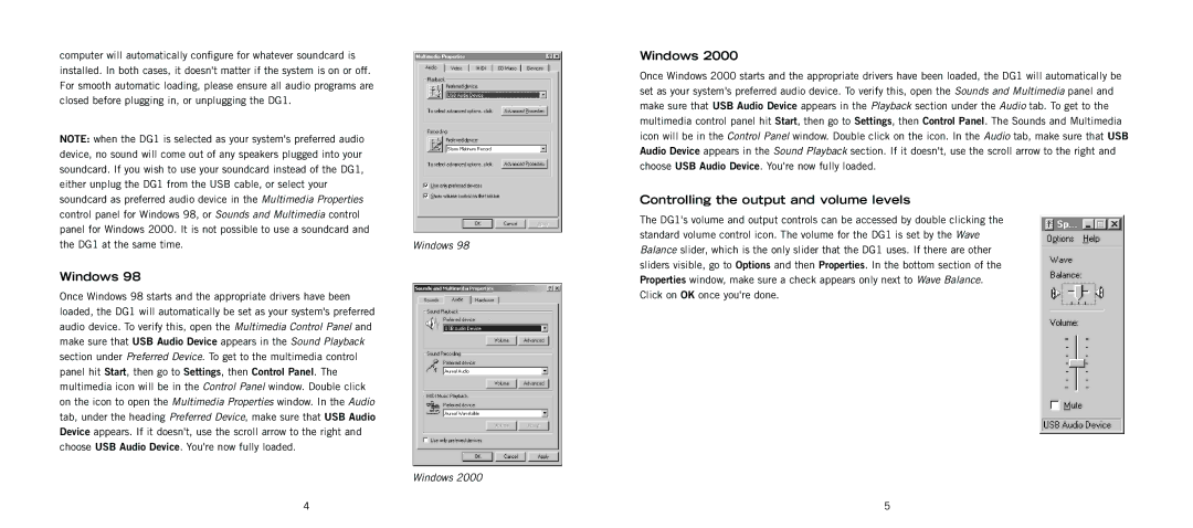 Kenwood DG1 user manual Windows, Controlling the output and volume levels 