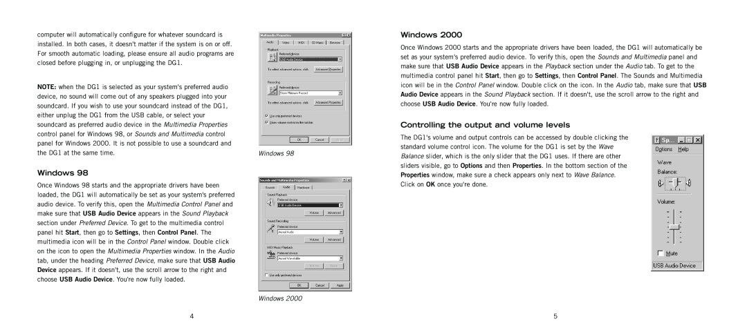 Kenwood DG1 user manual Controlling the output and volume levels, Windows Windows 